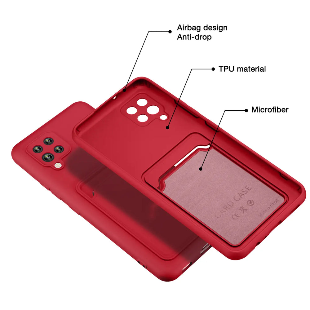 Rote TPU-Hülle mit Kartenfach für Samsung Galaxy A42 5G, von oben gesehen.