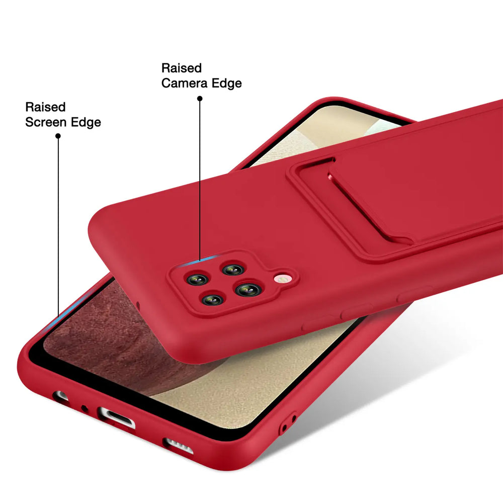 Rote Slim Hülle mit Kartenfach für Samsung Galaxy A42 5G, von schräg oben