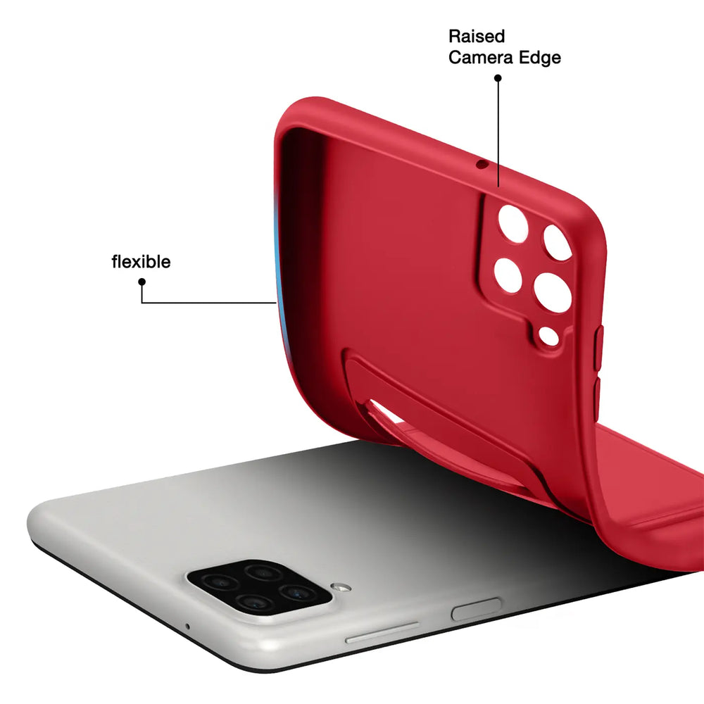 Rote flexible Hülle mit Kartenfach, Rückansicht, Samsung Galaxy A42 5G.