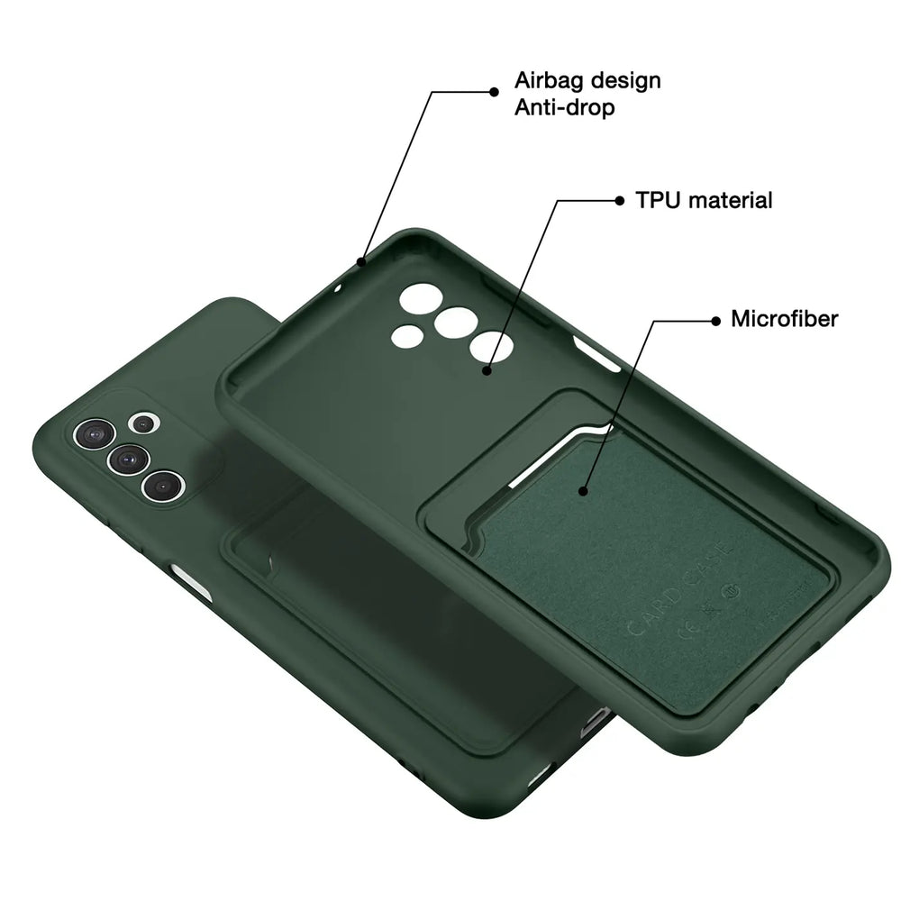 Dunkelgrüne TPU-Hülle mit Kartenfach, Rückansicht, Samsung Galaxy A54 5G.