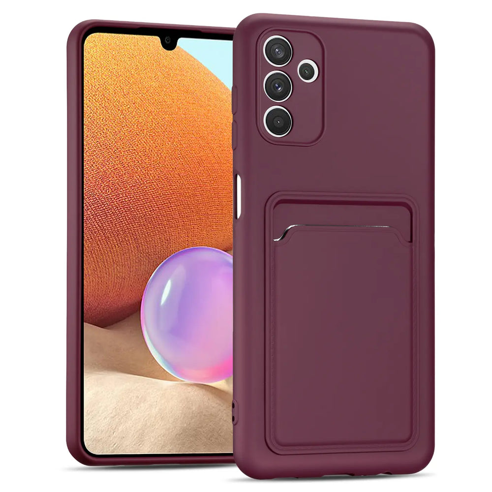 Dunkelrote Slim Hülle aus Kunststoff mit Kartenfach, Vorderansicht, Samsung Galaxy A54 5G.