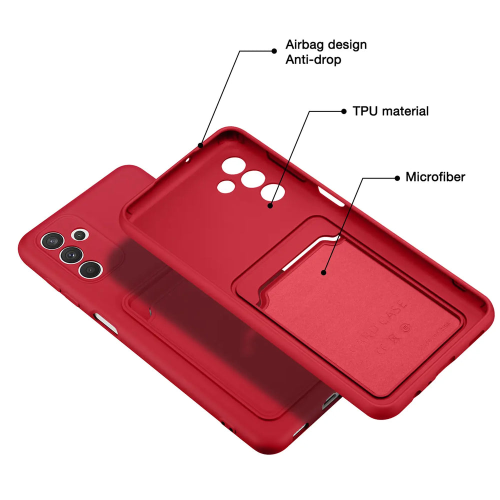 Rote TPU-Hülle mit Kartenfach, von schräg oben, für Samsung Galaxy A54 5G.