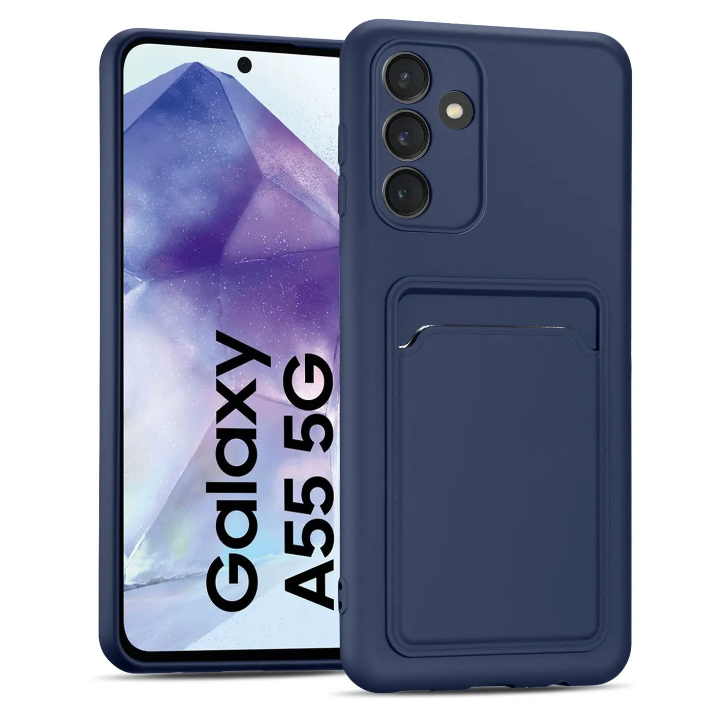 Dunkelblaue Slim Hülle aus Kunststoff mit Kartenfach für Samsung Galaxy A55 5G.