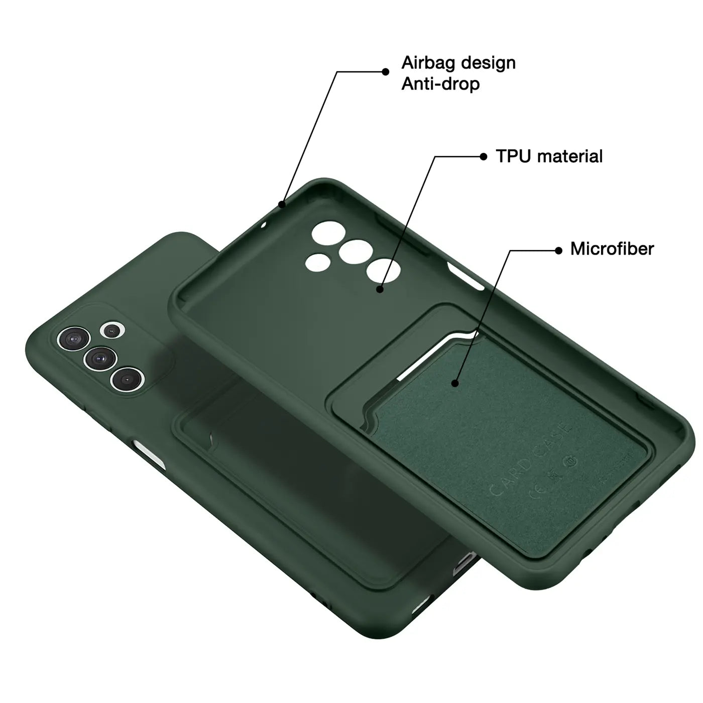 Dunkelgrüne TPU-Hülle mit Kartenfach, Rückansicht, für Samsung Galaxy A55 5G.