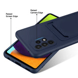Samsung Galaxy A72 Handyhülle in Blau mit Kameraschutz und Kartenfach