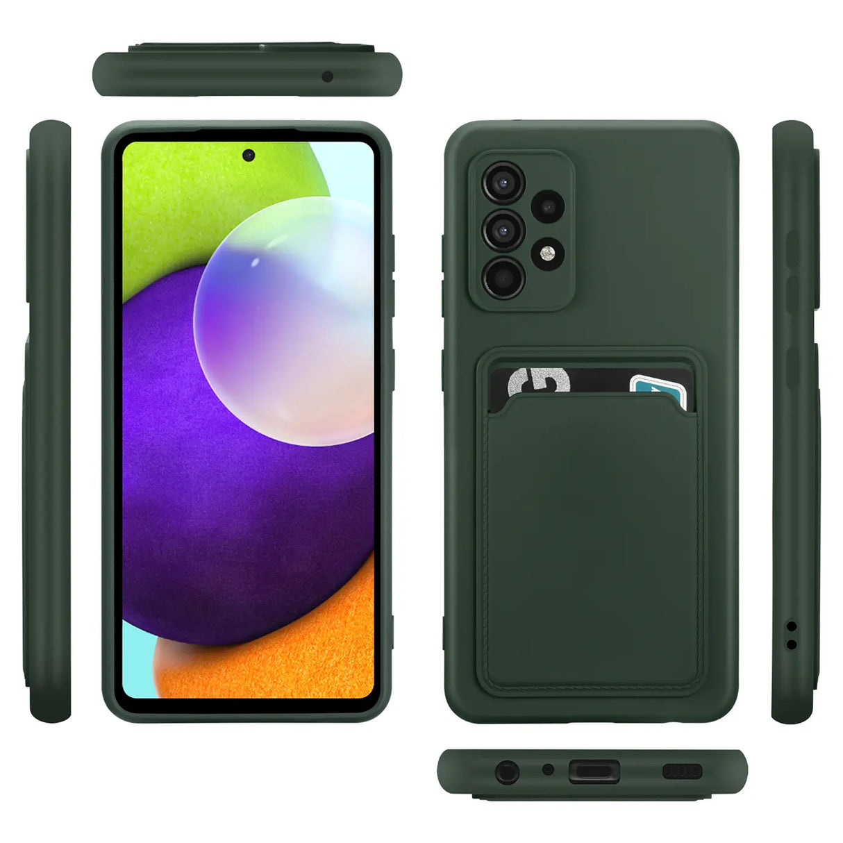 Samsung Galaxy A72 Handyhülle in Grün mit Kameraschutz und Kartenfach
