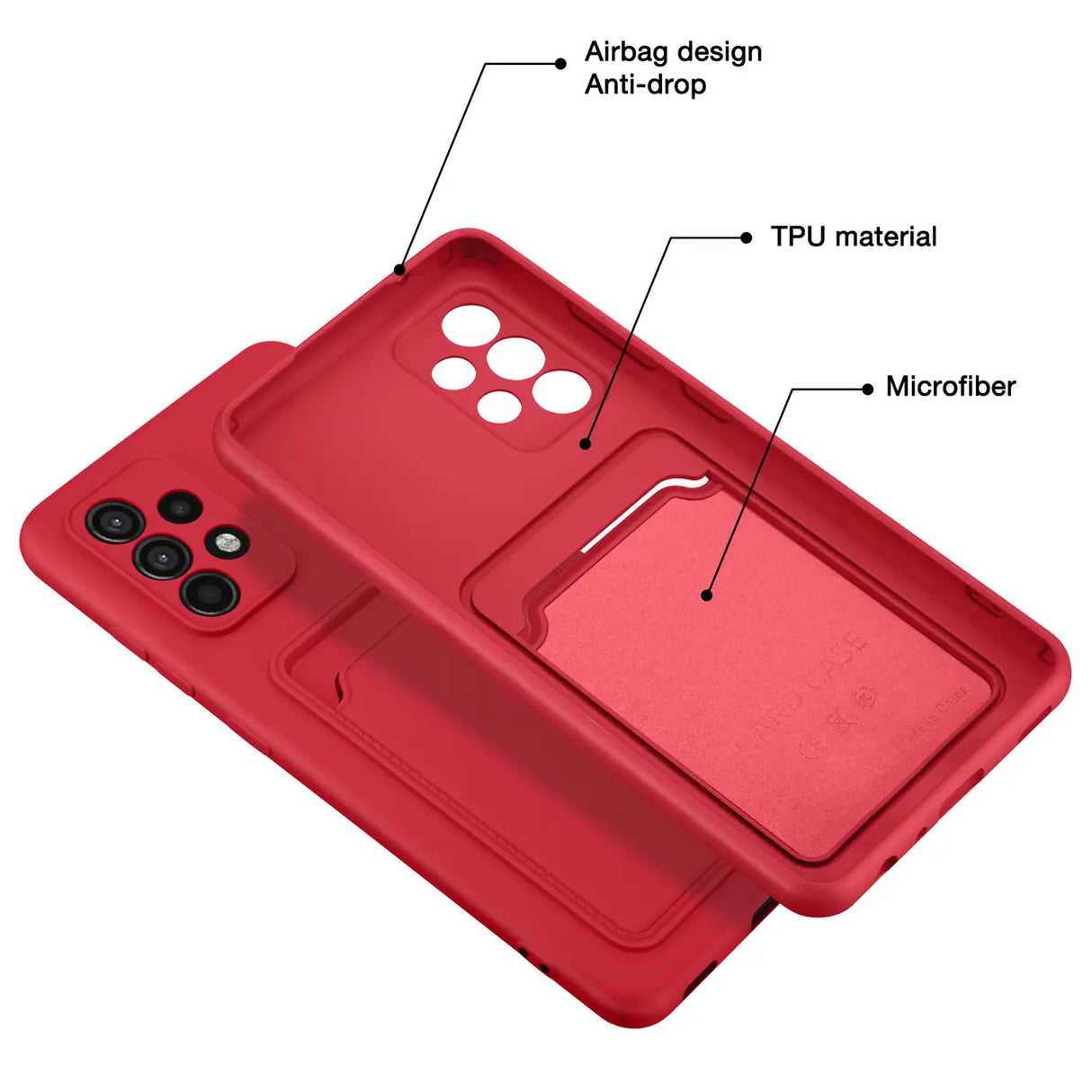 Samsung Galaxy A72 Handyhülle in Rot mit Kameraschutz und Kartenfach