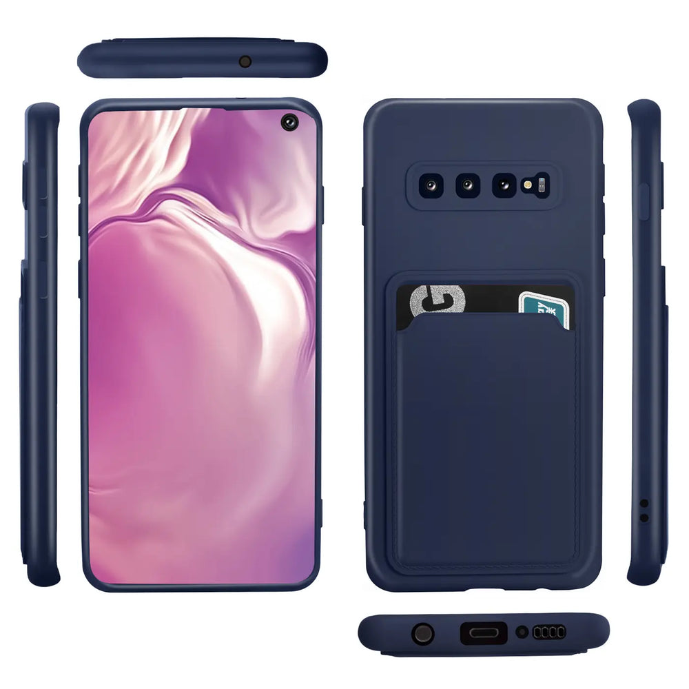 Samsung Galaxy S10 Handyhülle in Blau mit Kameraschutz und Kartenfach