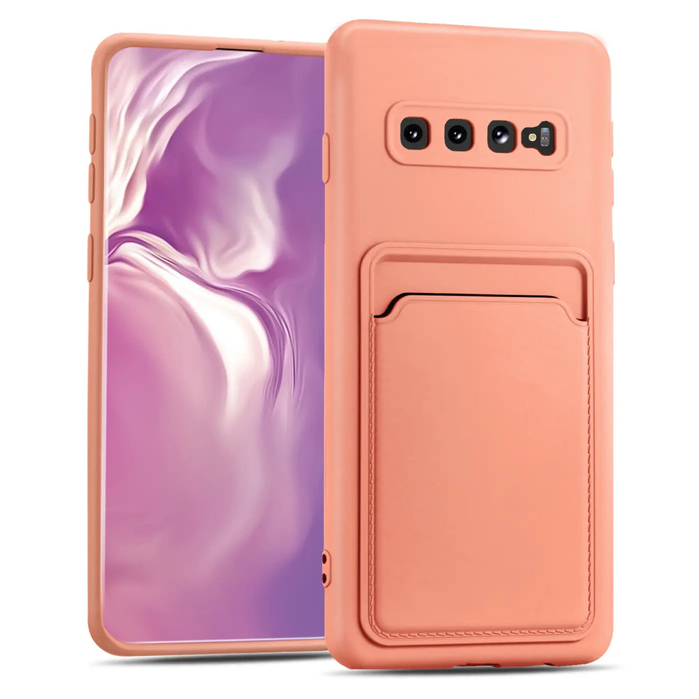 Samsung Galaxy S10 Plus Handyhülle in Rosa mit Kameraschutz und Kartenfach