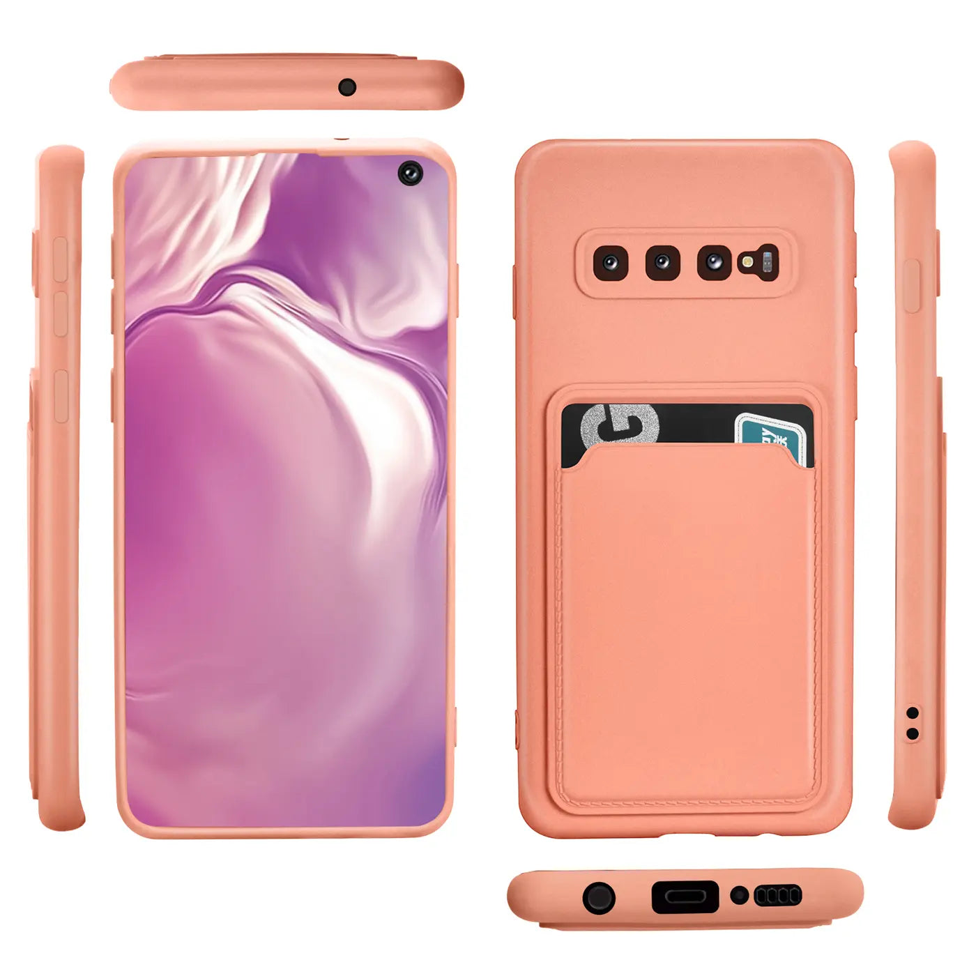 Orange Hülle mit Kartenfach für Samsung S10 Plus, verschiedene Ansichten