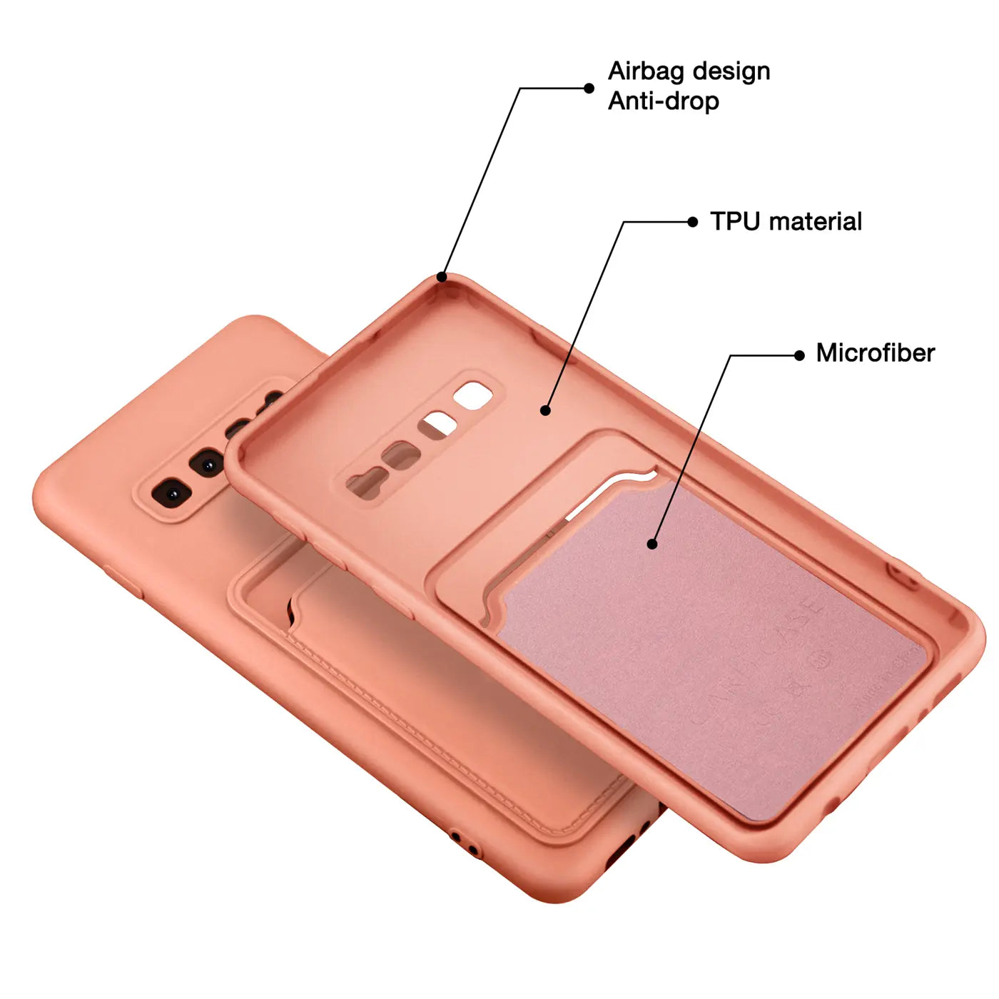Rosa TPU-Hülle mit Kartenfach für Samsung Galaxy S10 Plus, von oben gezeigt.