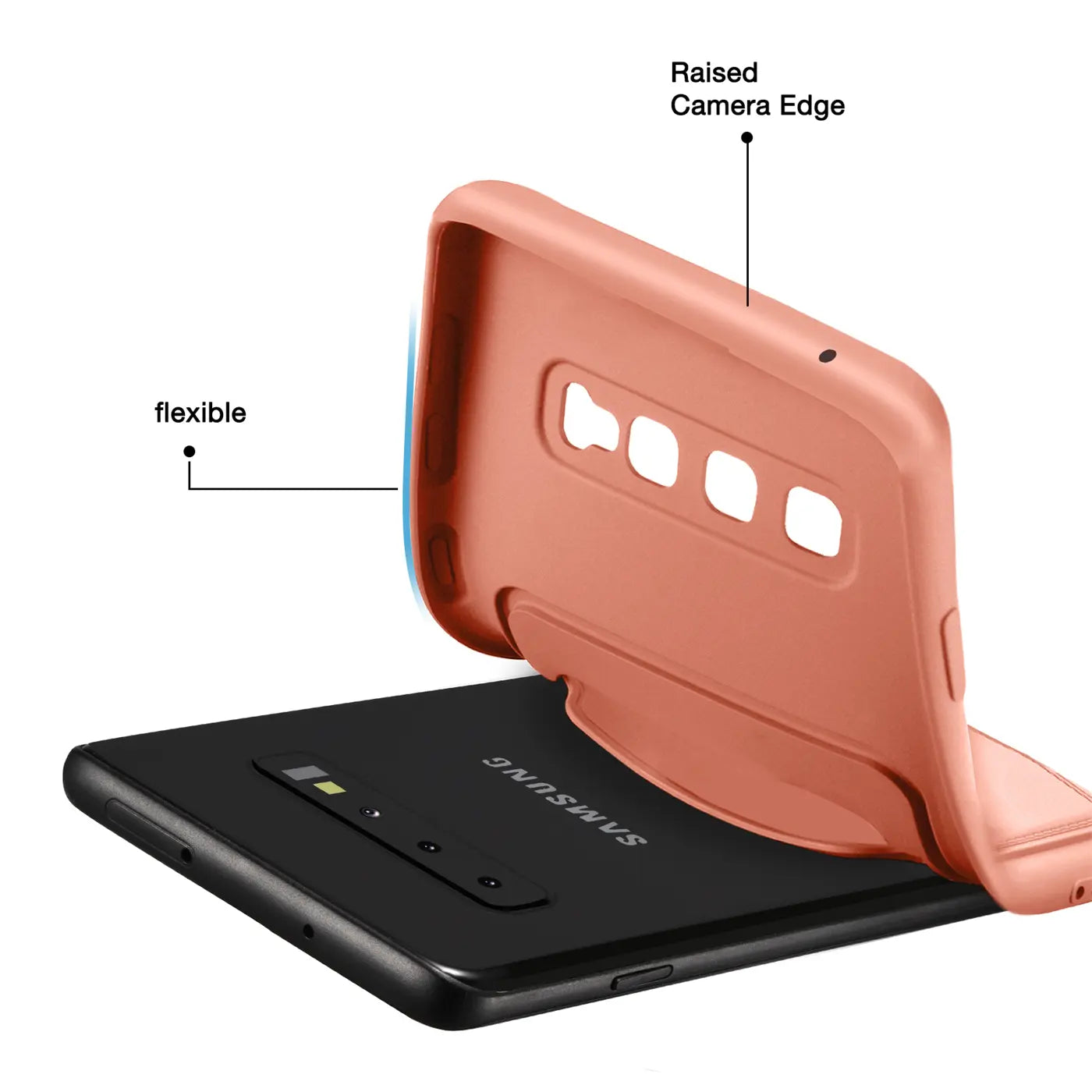 Orange flexible Hülle mit Kartenfach auf Samsung S10 Plus, von oben.