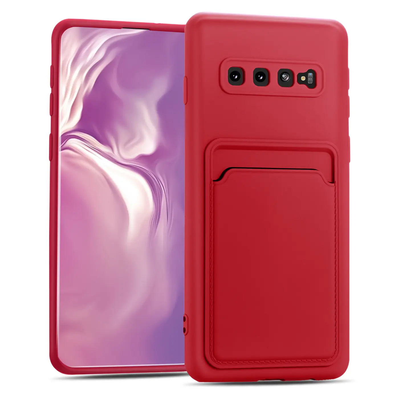 Rote Slim Hülle mit Kartenfach für Samsung Galaxy S10 Plus, von vorne/seitlich