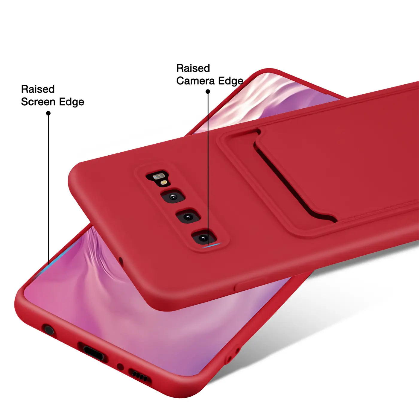 Rote Slim Hülle mit Kartenfach für Samsung Galaxy S10 Plus, von hinten, aus Kunststoff.
