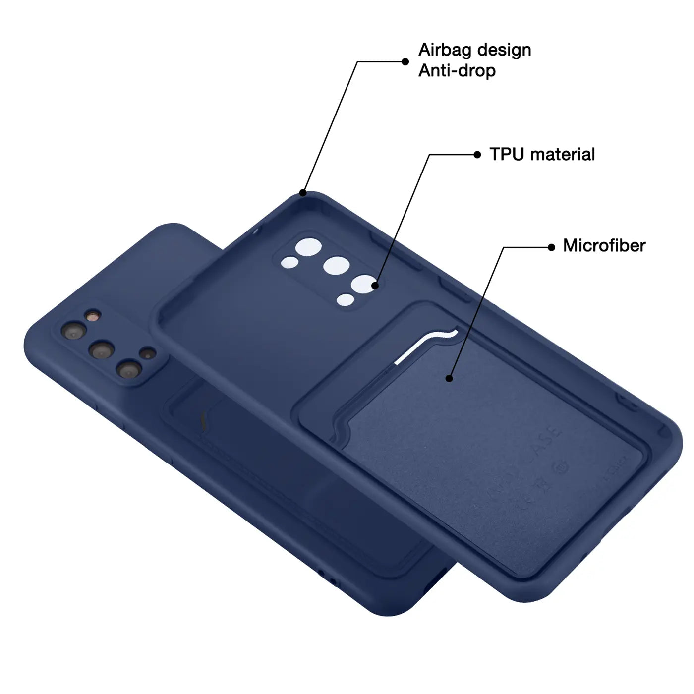 Dunkelblaue TPU-Hülle mit Kartenfach, von schräg oben, für Samsung S20