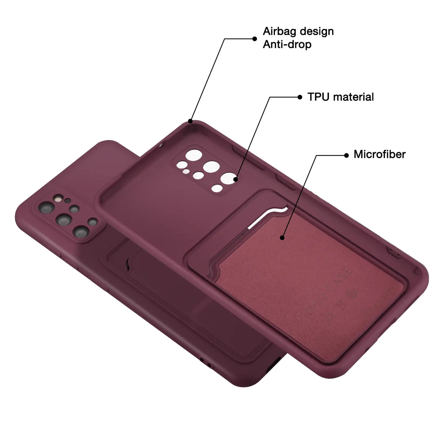 Dunkelrote TPU-Hülle mit Kartenfach, Innenfutter aus Mikrofaser, für Samsung S20 Plus