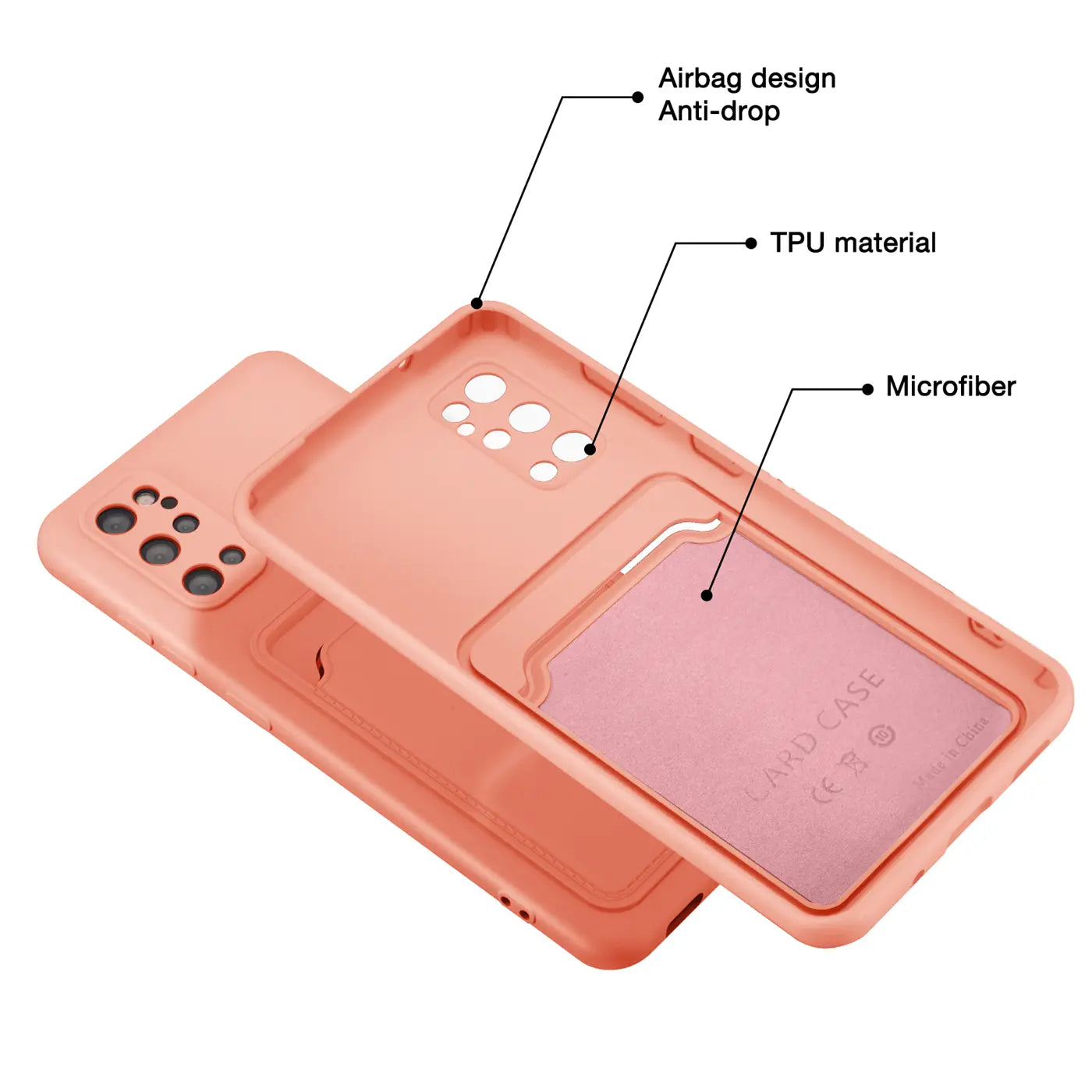 Orange TPU Hülle mit Kartenfach, von schräg oben, für Samsung S20 Plus