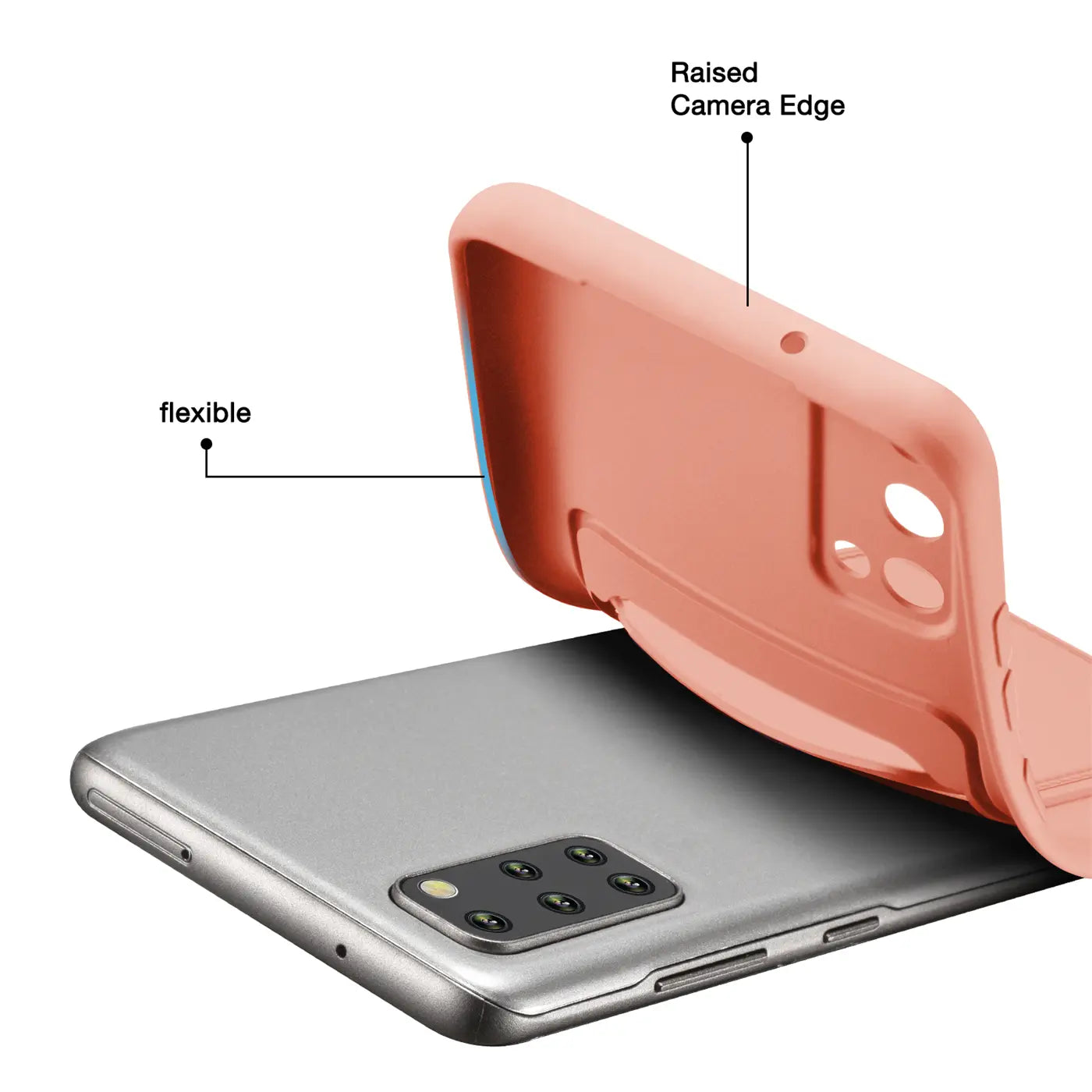 Orange flexible Hülle wird auf ein Samsung Galaxy S20 Plus aufgesetzt.