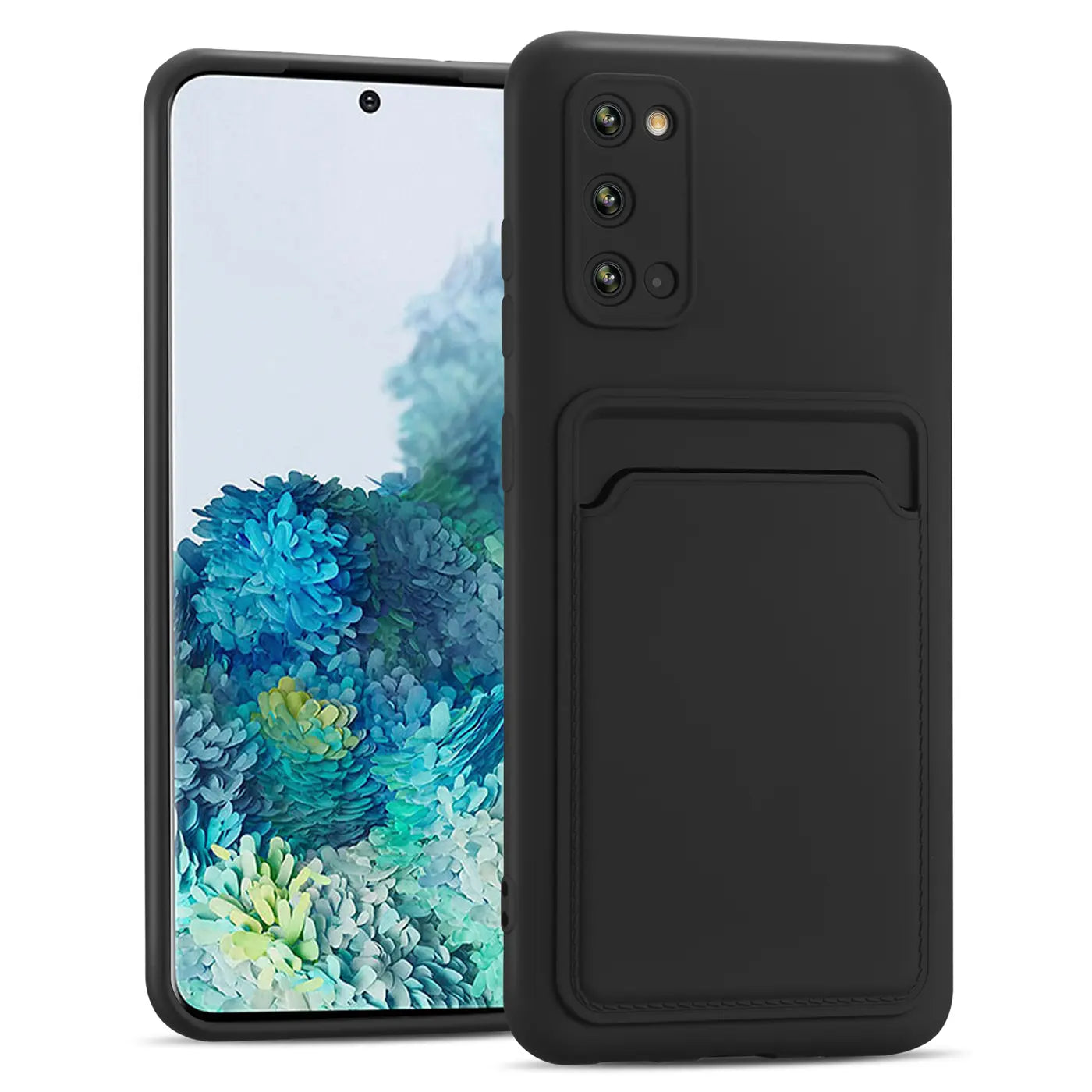 Schwarze Slim Hülle aus Gummi mit Kartenfach für Samsung Galaxy S20, Vorderansicht