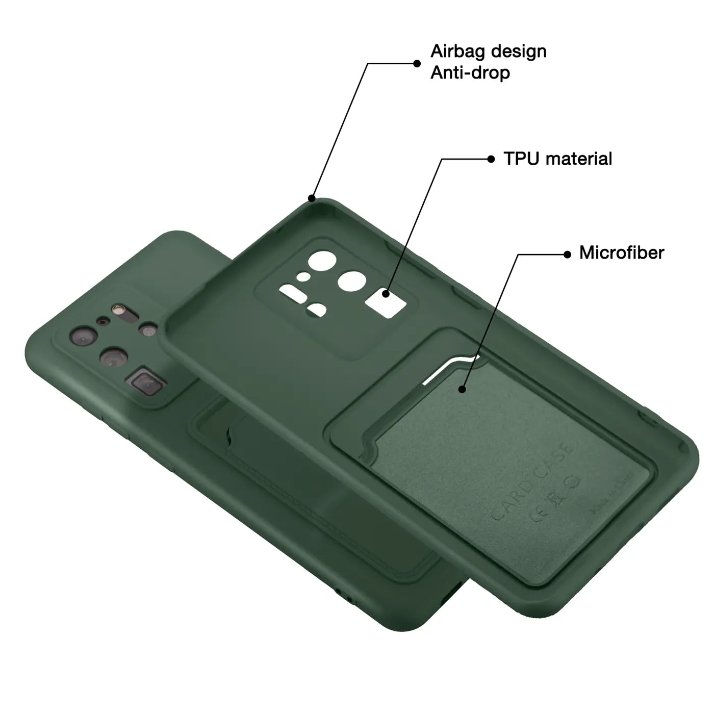 Dunkelgrüne TPU-Hülle mit Kartenfach, Rückansicht, für Samsung S20 Ultra.