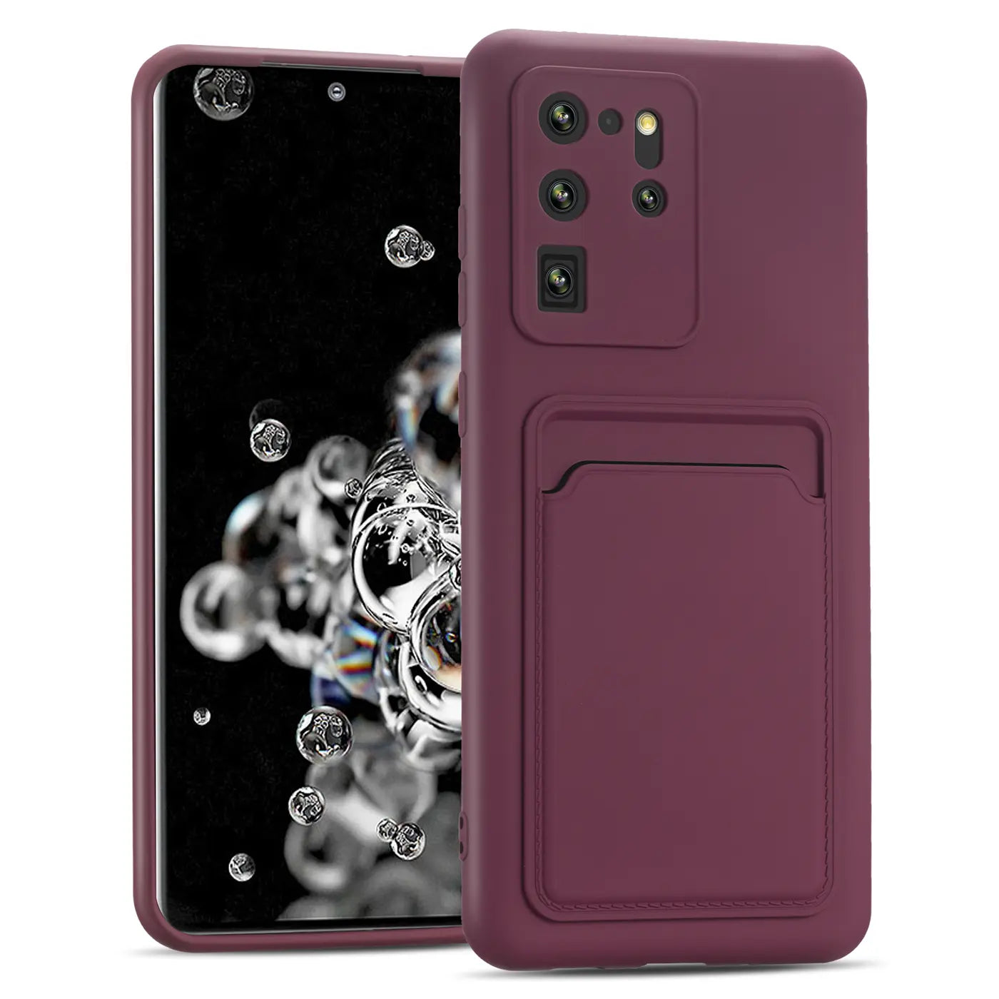 Dunkelrote Slim Hülle mit Kartenfach für Samsung Galaxy S20 Ultra, von vorne/seitlich
