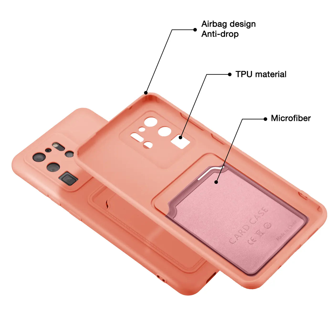 Orange TPU Hülle mit Kartenfach für Samsung S20 Ultra, von oben schräg gezeigt.