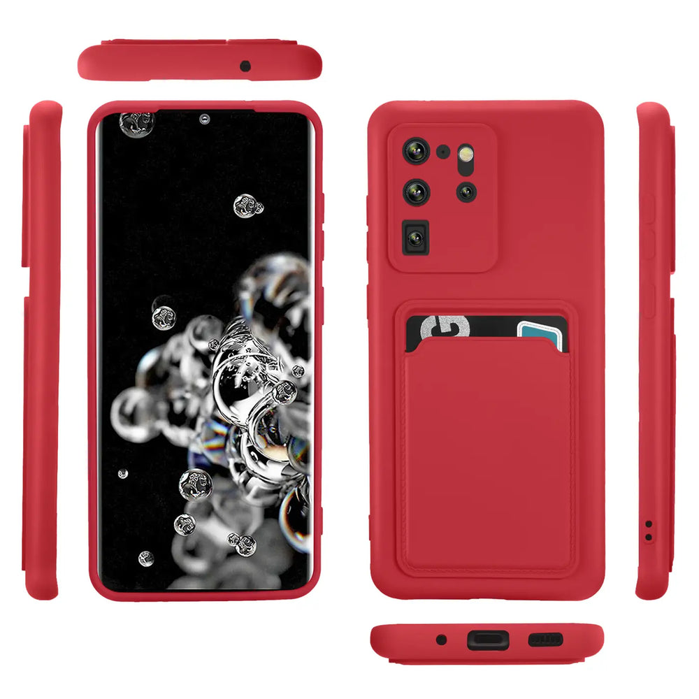 Samsung Galaxy S20 Ultra Handyhülle in Rot mit Kameraschutz und Kartenfach