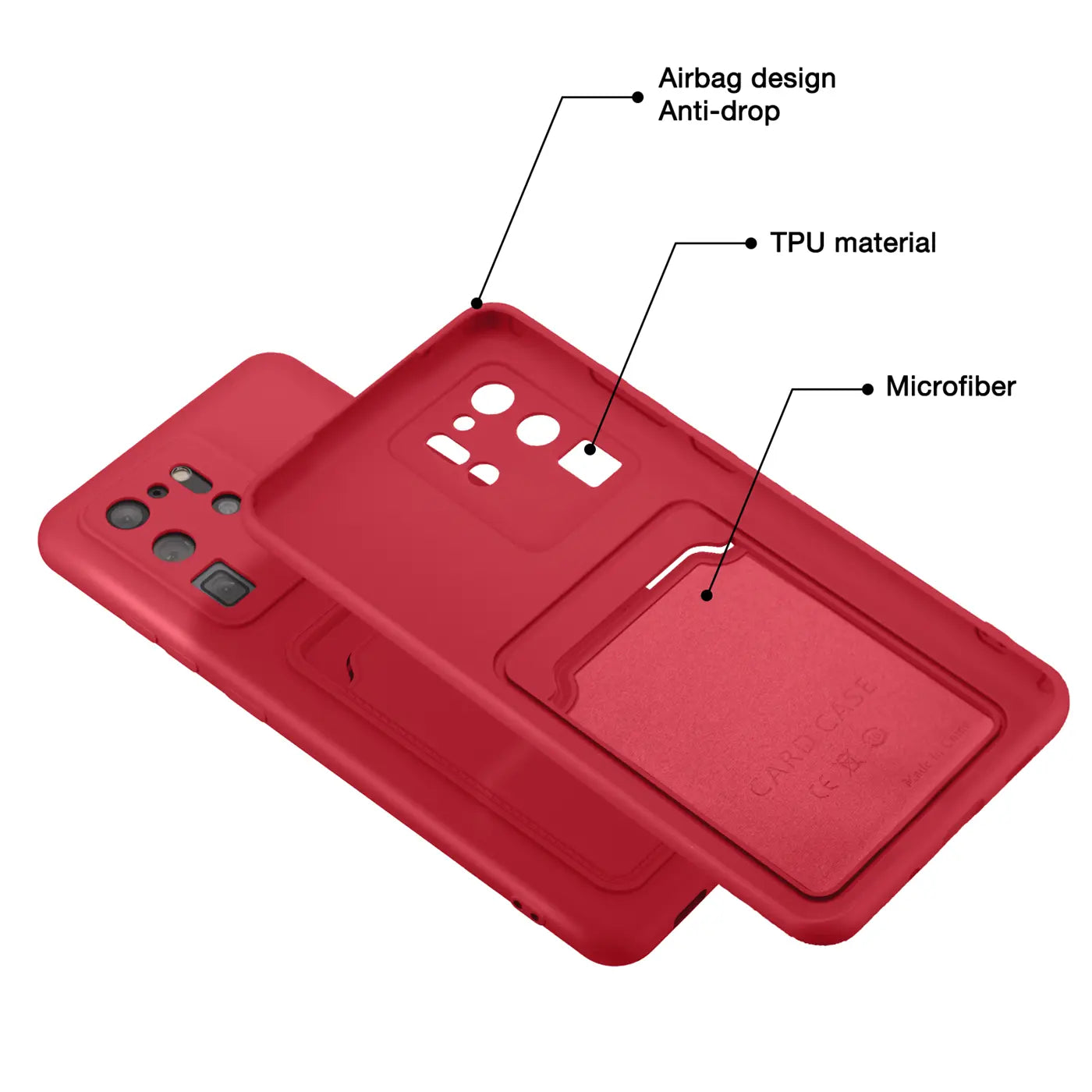 Rote TPU-Hülle mit Kartenfach, Rückansicht, für Samsung Galaxy S20 Ultra.
