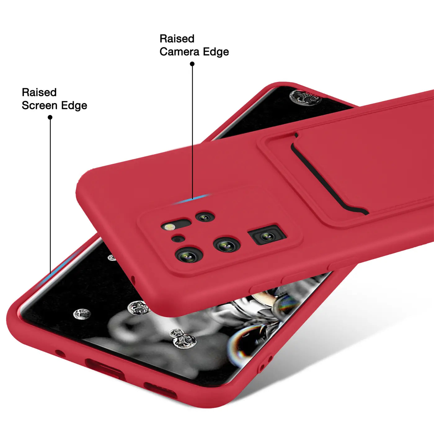 Rote Slim Hülle aus Kunststoff mit Kartenfach für Samsung S20 Ultra, Rückansicht