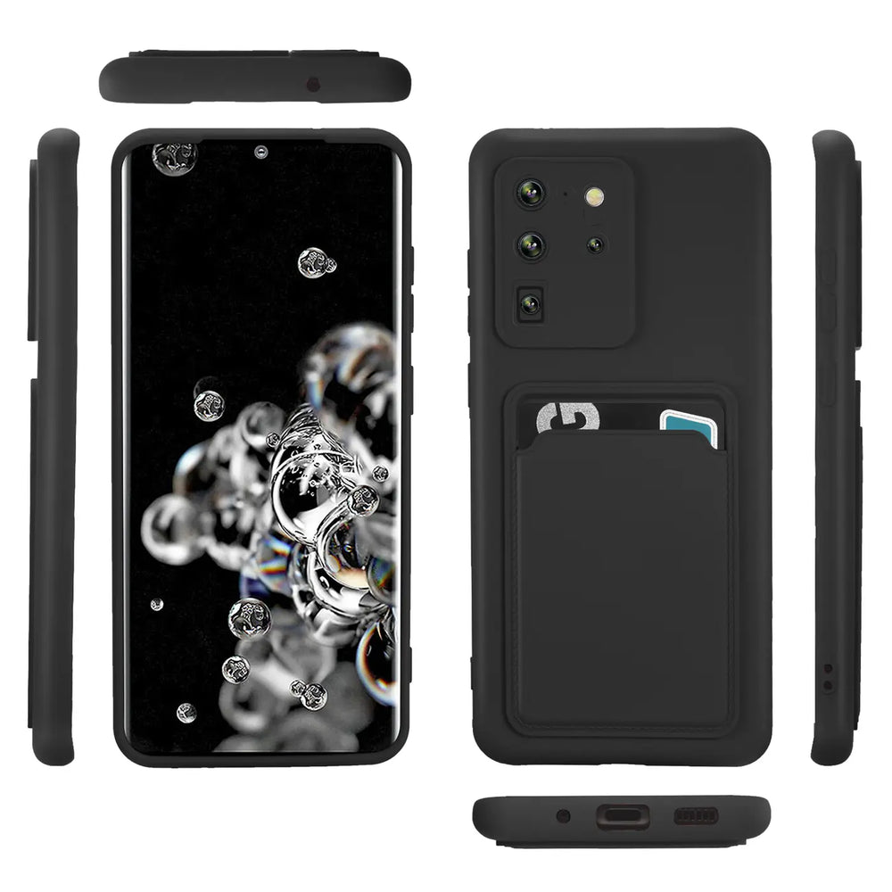 Samsung Galaxy S20 Ultra Handyhülle in Schwarz mit Kameraschutz und Kartenfach