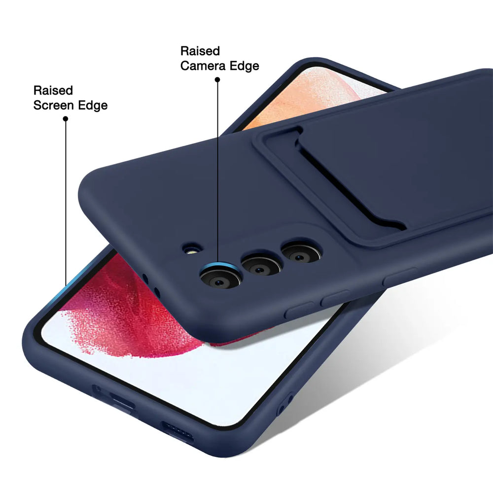 Samsung Galaxy S21 FE Handyhülle in Blau mit Kameraschutz und Kartenfach