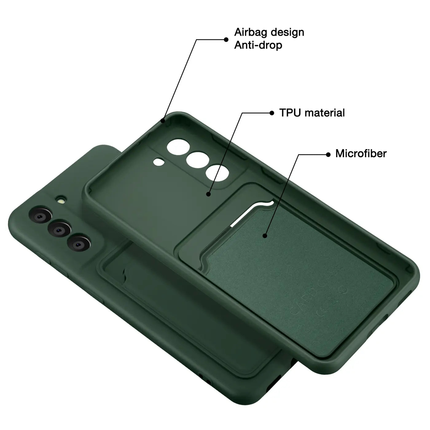 Dunkelgrüne TPU-Hülle mit Kartenfach für Samsung S21 FE, Rückansicht