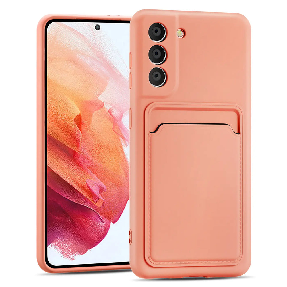 Samsung Galaxy S21 Handyhülle in Rosa mit Kameraschutz und Kartenfach