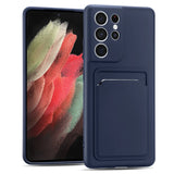 Samsung Galaxy S21 Ultra Handyhülle in Blau mit Kameraschutz und Kartenfach