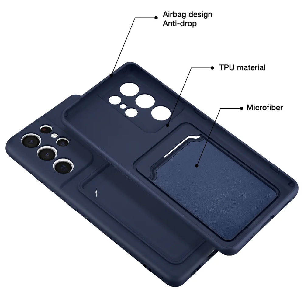 Samsung Galaxy S21 Ultra Handyhülle in Blau mit Kameraschutz und Kartenfach