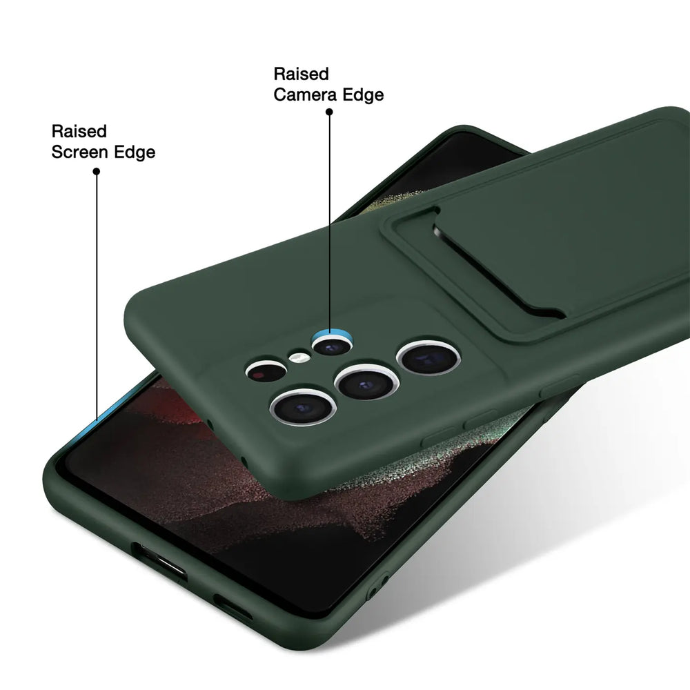Samsung Galaxy S21 Ultra Handyhülle in Grün mit Kameraschutz und Kartenfach