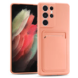 Samsung Galaxy S21 Ultra Handyhülle in Rosa mit Kameraschutz und Kartenfach