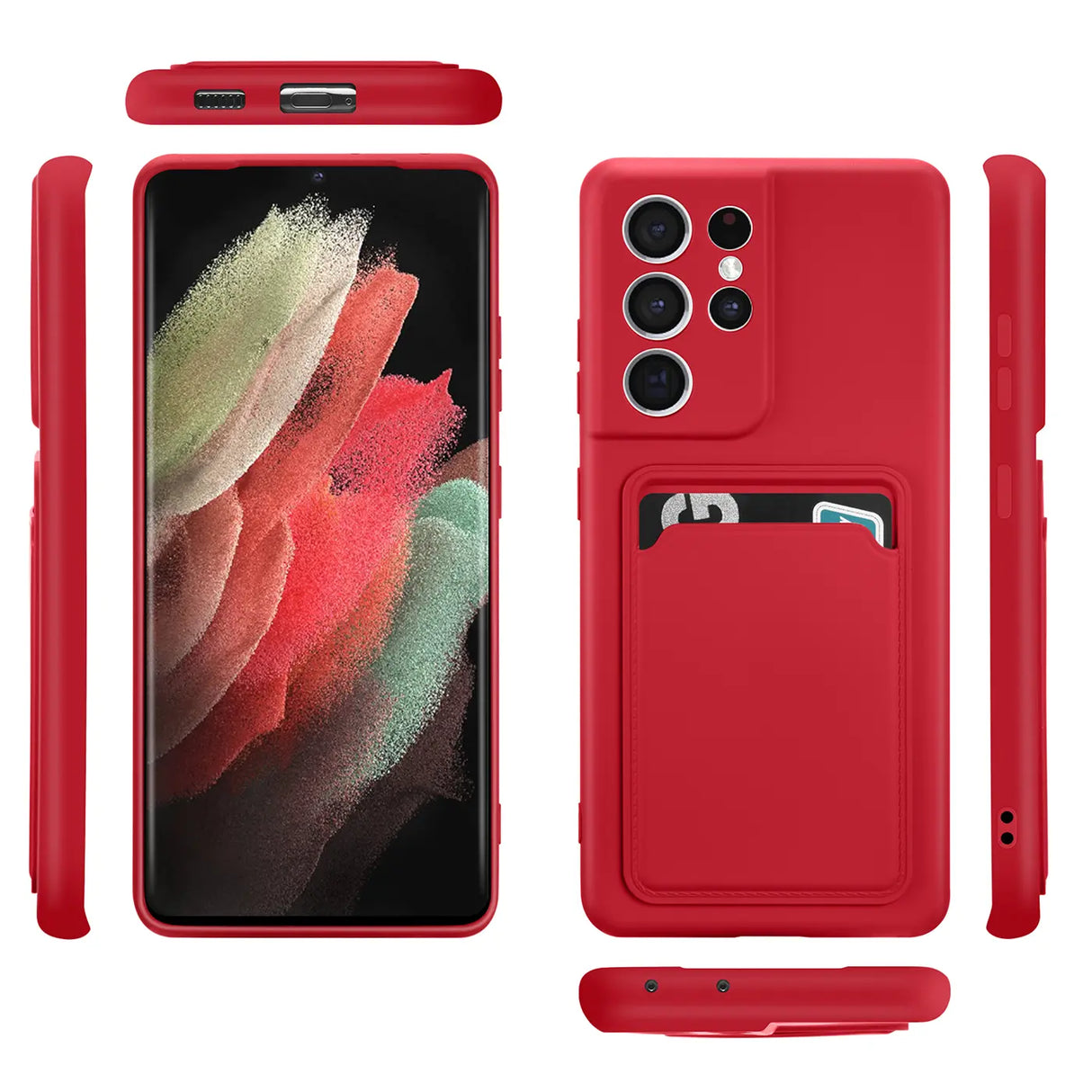 Samsung Galaxy S21 Ultra Handyhülle in Rot mit Kameraschutz und Kartenfach