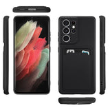 Samsung Galaxy S21 Ultra Handyhülle in Schwarz mit Kameraschutz und Kartenfach