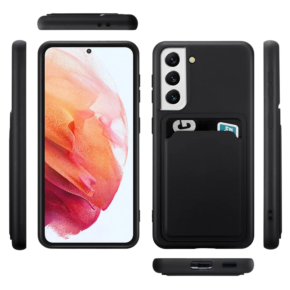Samsung Galaxy S22 Handyhülle in Schwarz mit Kameraschutz und Kartenfach