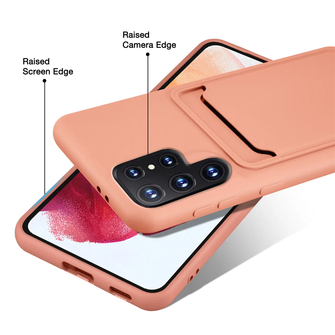 Rosa Slim Hülle mit Kartenfach auf Samsung S22 Ultra, Nahaufnahme, von oben