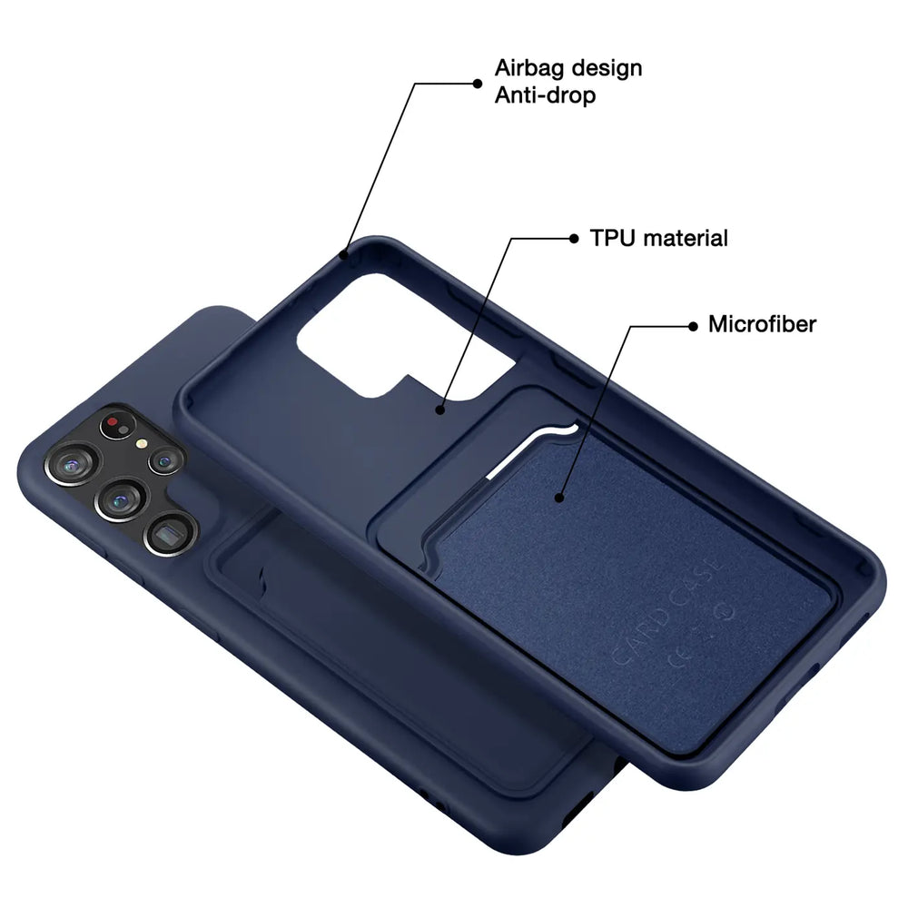 Samsung Galaxy S23 Ultra Handyhülle in Blau mit Kameraschutz und Kartenfach