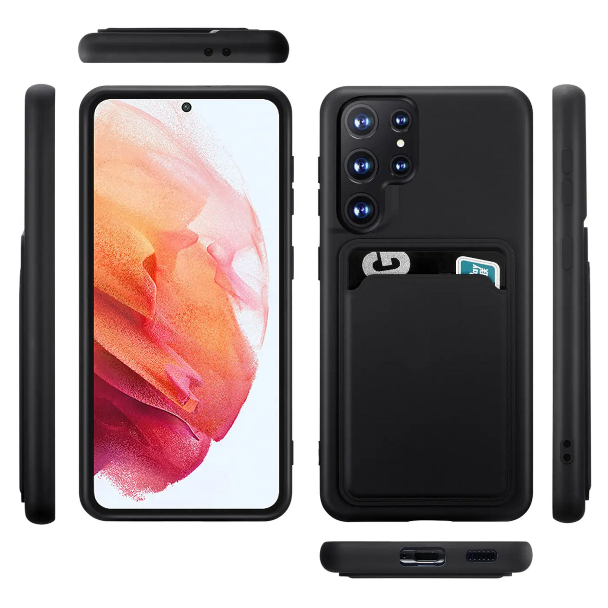 Samsung Galaxy S23 Ultra Handyhülle in Schwarz mit Kameraschutz und Kartenfach