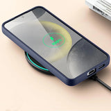 Samsung Galaxy S24 FE Handyhülle in Blau mit Kameraschutz und Kartenfach