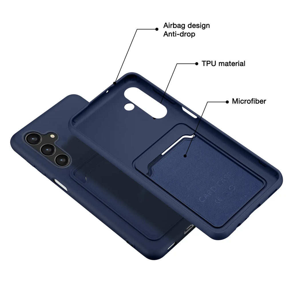 Samsung Galaxy S24 Plus Handyhülle in Blau mit Kameraschutz und Kartenfach