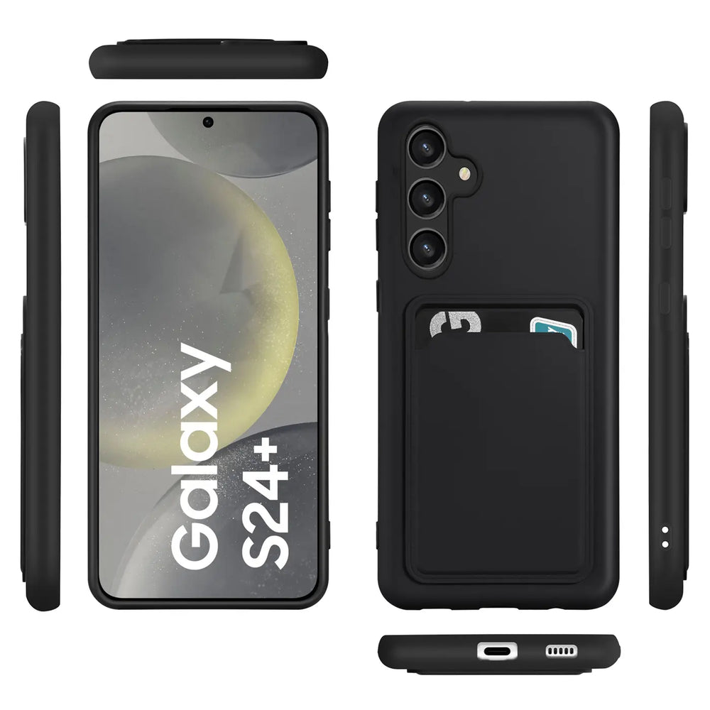 Samsung Galaxy S24 Plus Handyhülle in Schwarz mit Kameraschutz und Kartenfach