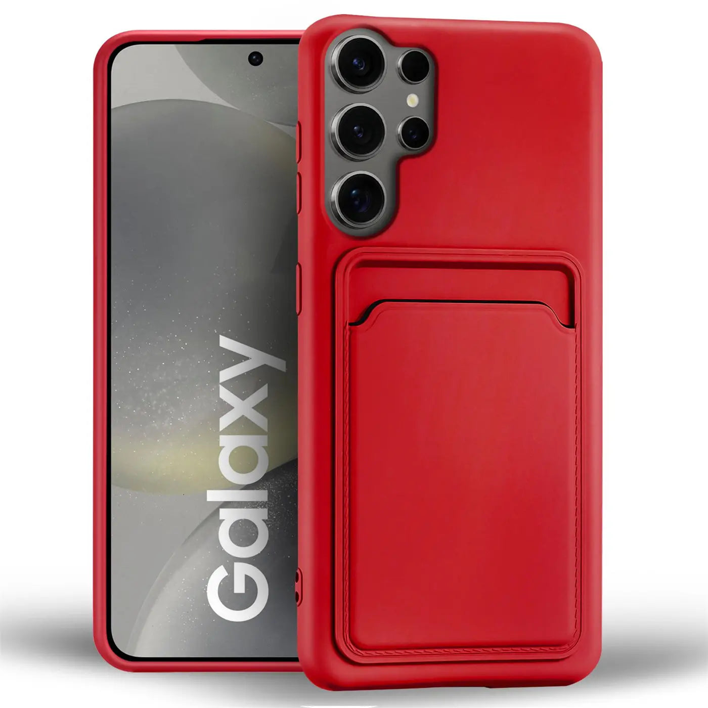 Rote Handyhülle aus Leder mit Kartenfach, Vorderansicht, Samsung Galaxy S24 Ultra