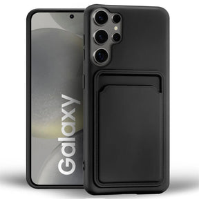 Samsung Galaxy S24 Ultra Handyhülle in Schwarz mit Kameraschutz und Kartenfach