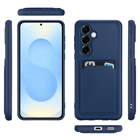 Samsung Galaxy S25 Handyhülle in Blau mit Kameraschutz und Kartenfach