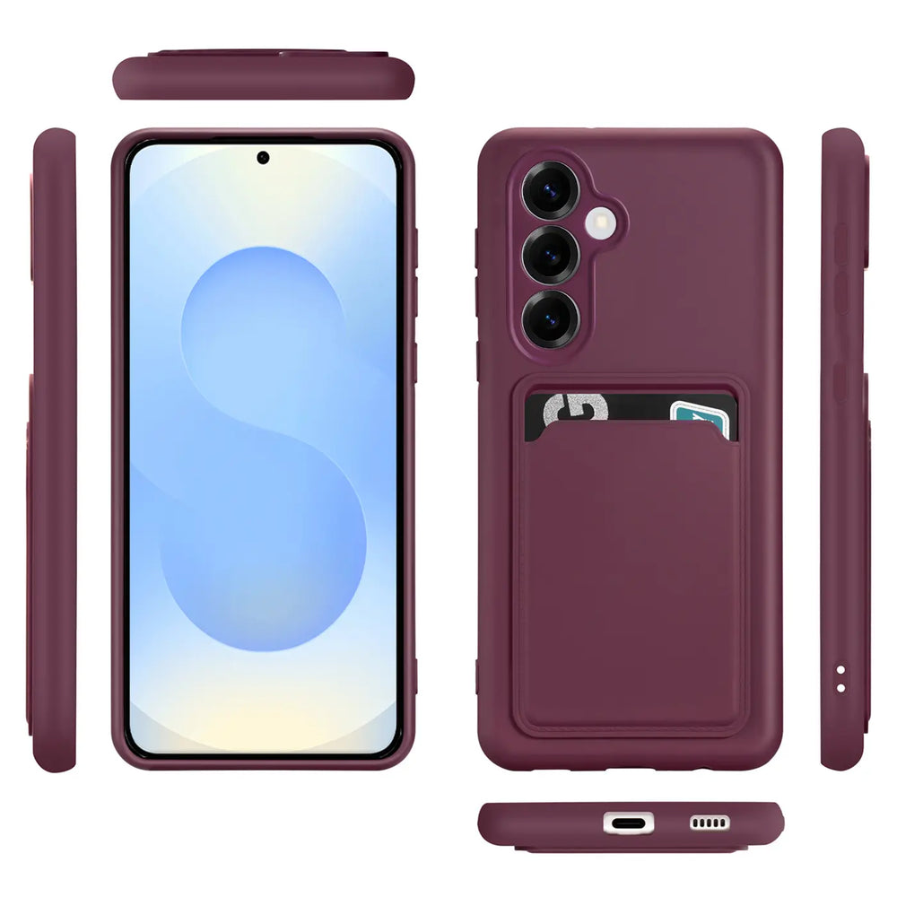 Samsung Galaxy S25 Handyhülle in Lila mit Kameraschutz und Kartenfach